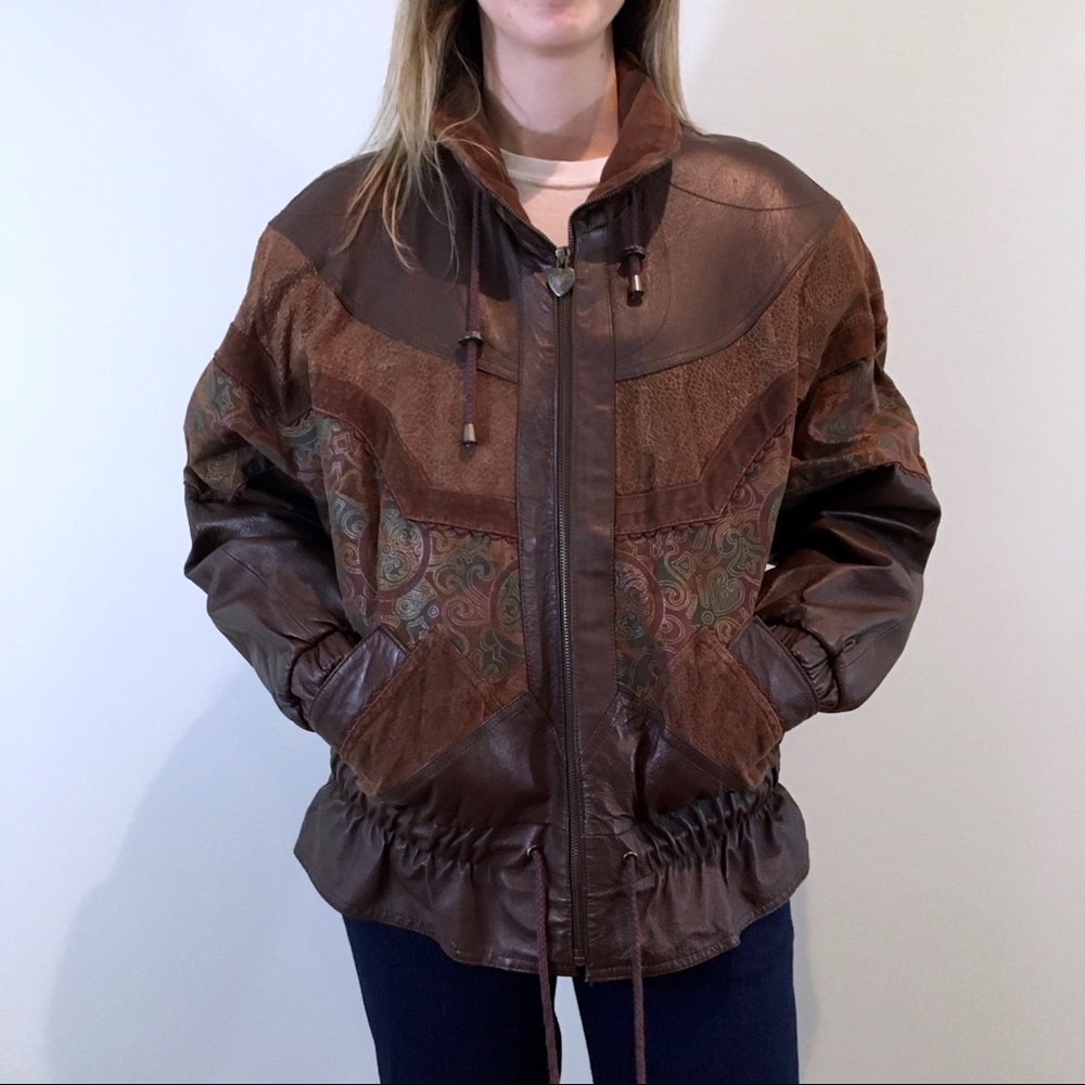 80s Vintage Oversized Patchwork Leather Jacket